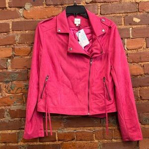 Ellison Hot Pink Suede Moto Jacket NWT Size Medium